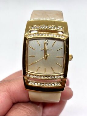 Caravelle New York 44L142 Ladies Bone Tone Bangle Watch with Crystals